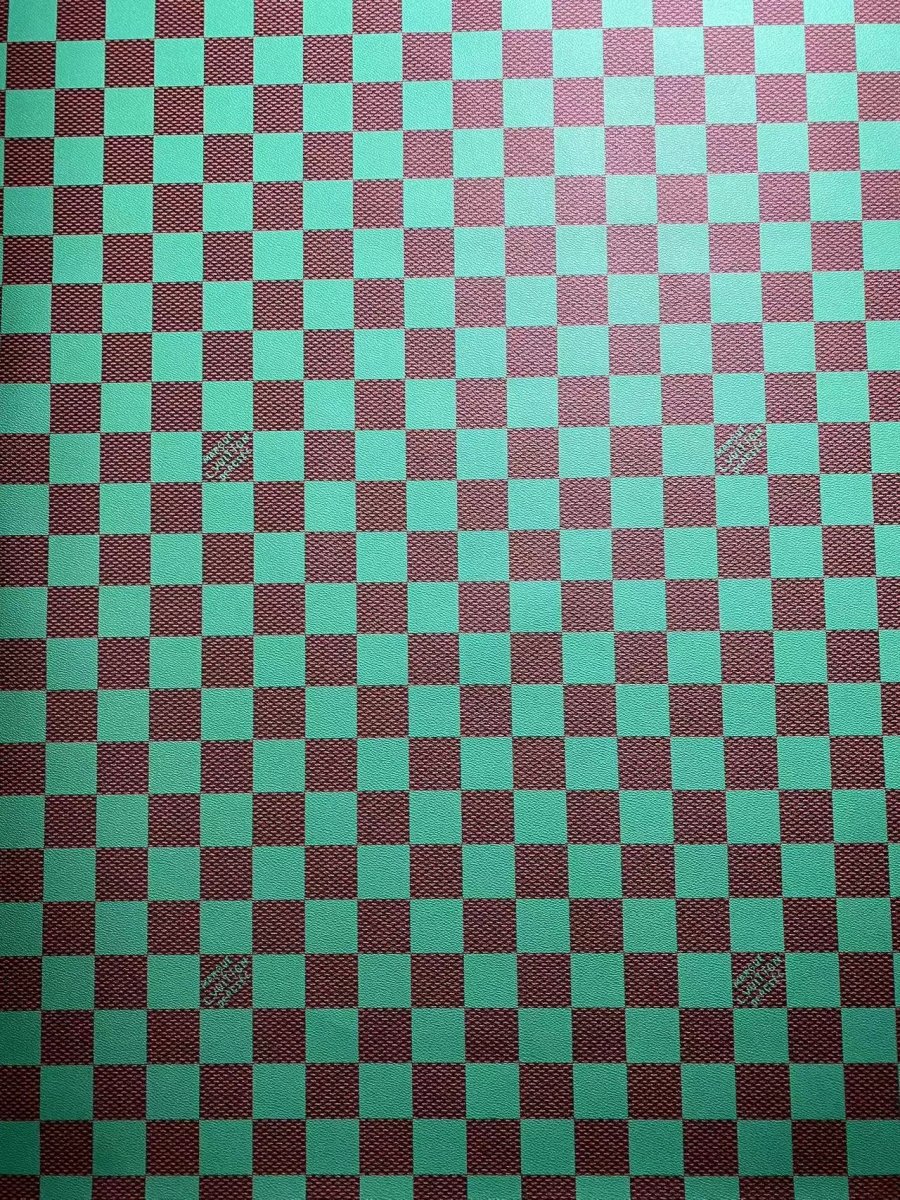Vivid Green Big Check Damier Vinyl Leather for LV Trainer Sneaker - mingfabricstore
