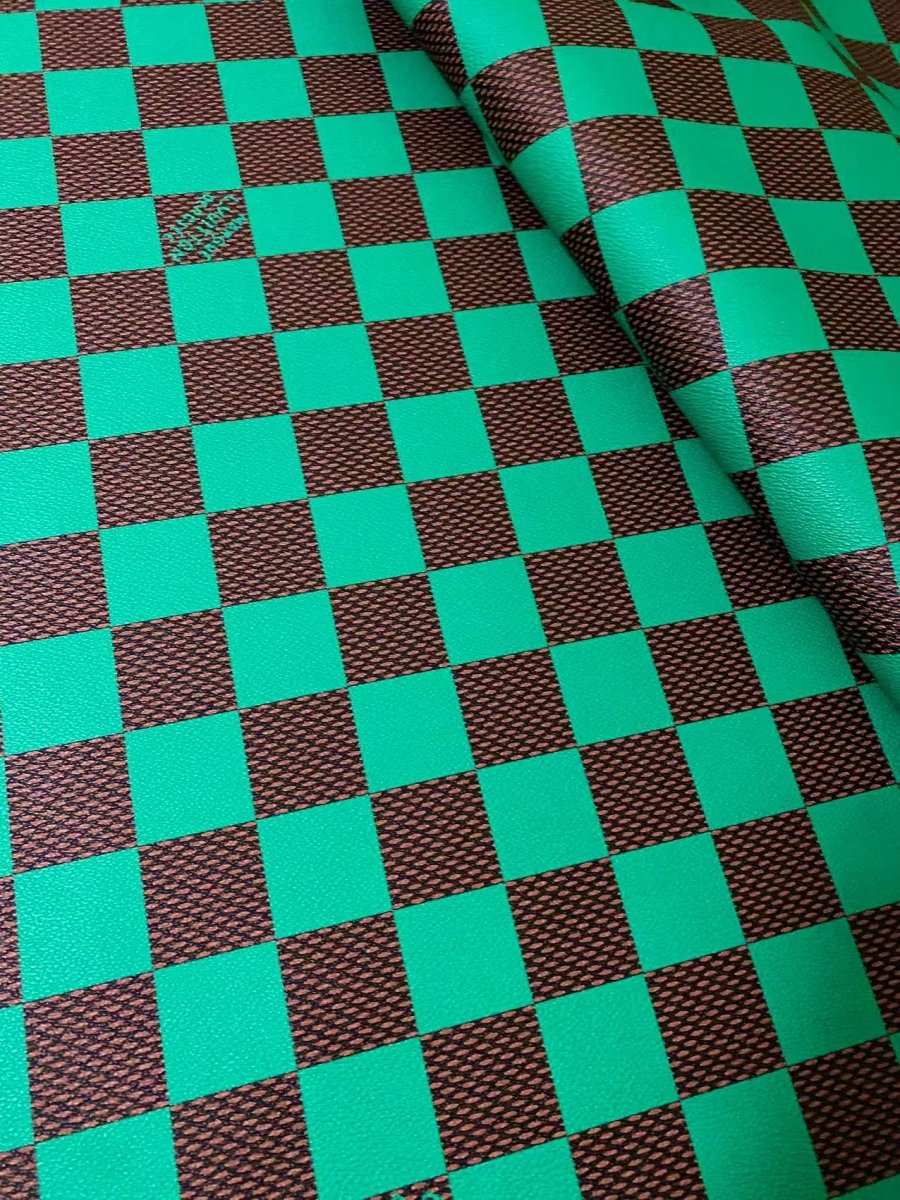 Vivid Green Big Check Damier Vinyl Leather for LV Trainer Sneaker - mingfabricstore