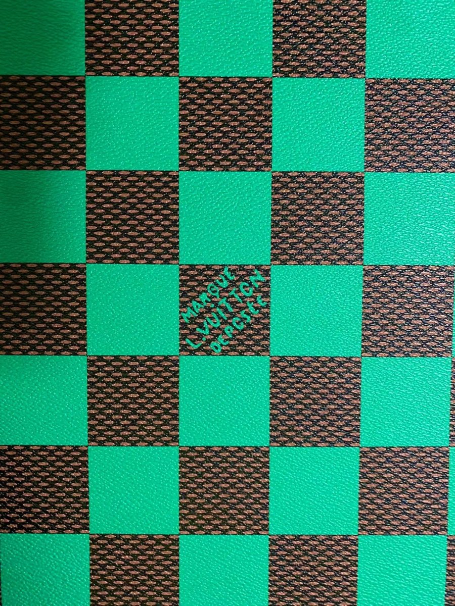 Vivid Green Big Check Damier Vinyl Leather for LV Trainer Sneaker - mingfabricstore