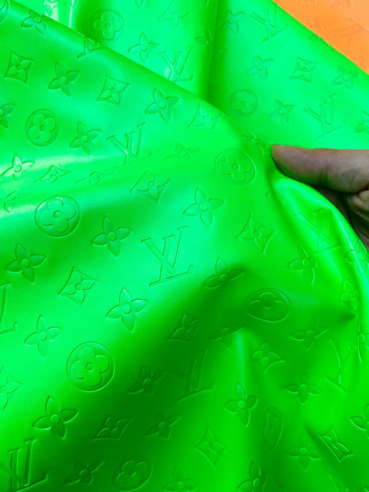 Vivid Neon Green Soft LV Leather Sheet Vinyl Fabric for Handmade DIY Upholstery Custom Shoes - mingfabricstore