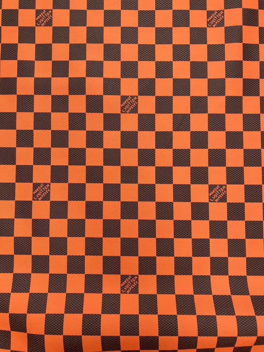 Vivid Orange Big Check Damier Vinyl Leather for LV Trainer Sneaker - mingfabricstore