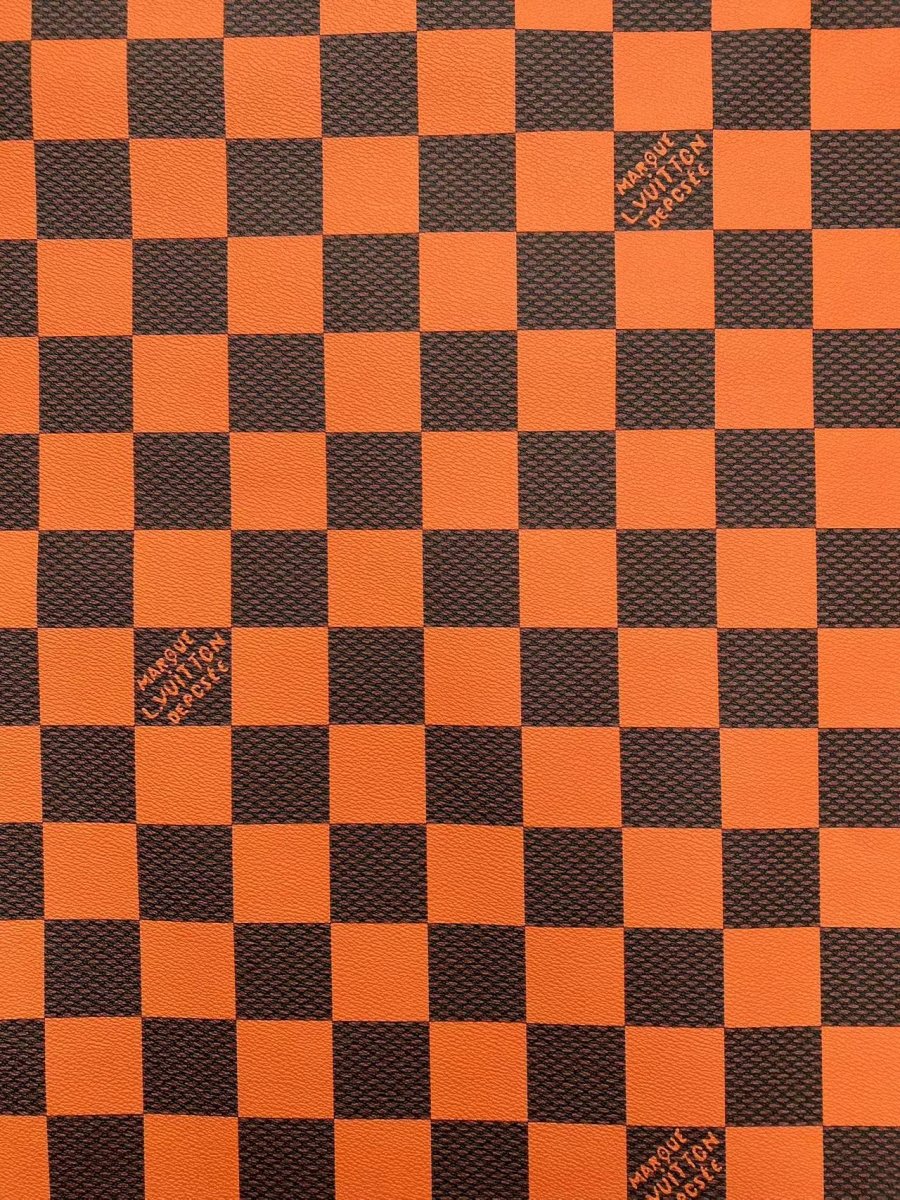 Vivid Orange Big Check Damier Vinyl Leather for LV Trainer Sneaker - mingfabricstore