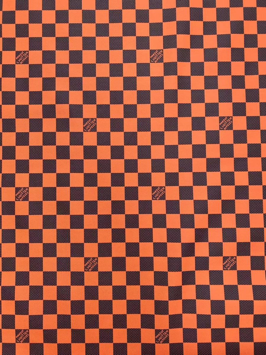 Vivid Orange Big Check Damier Vinyl Leather for LV Trainer Sneaker - mingfabricstore