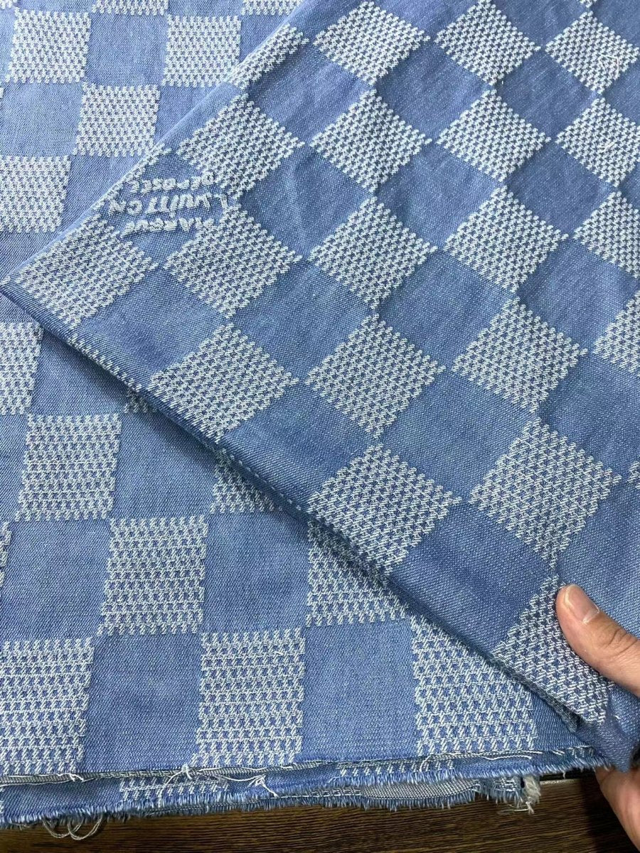 Washed LV Denim Fabric Check Damier Jeans for Handmade Custom DIY Sewing Bespoke - mingfabricstore