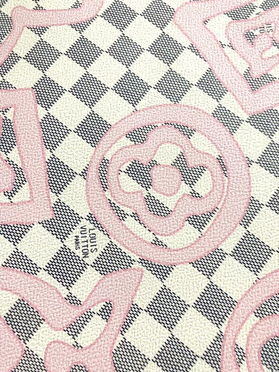 White Damier LV Check Pink Graffiti Designer Vinyl Leather for Bag - mingfabricstore