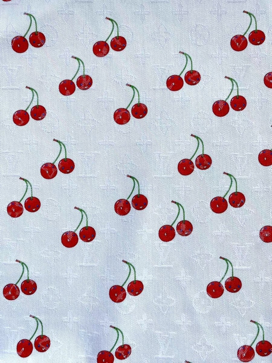 White Denim Designer Fabric Louis Vuitton MURAKAMI Cherry - mingfabricstore