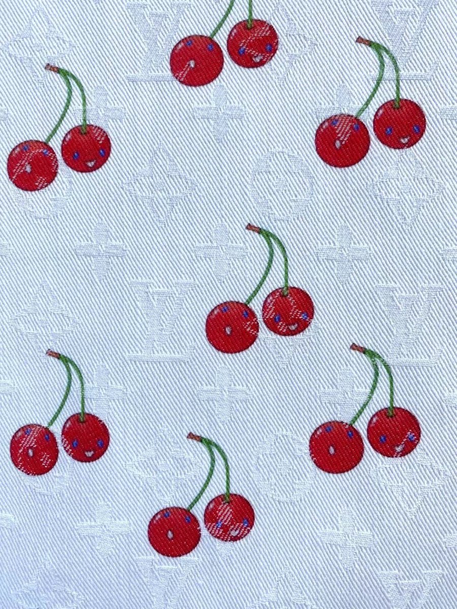 White Denim Designer Fabric Louis Vuitton MURAKAMI Cherry - mingfabricstore
