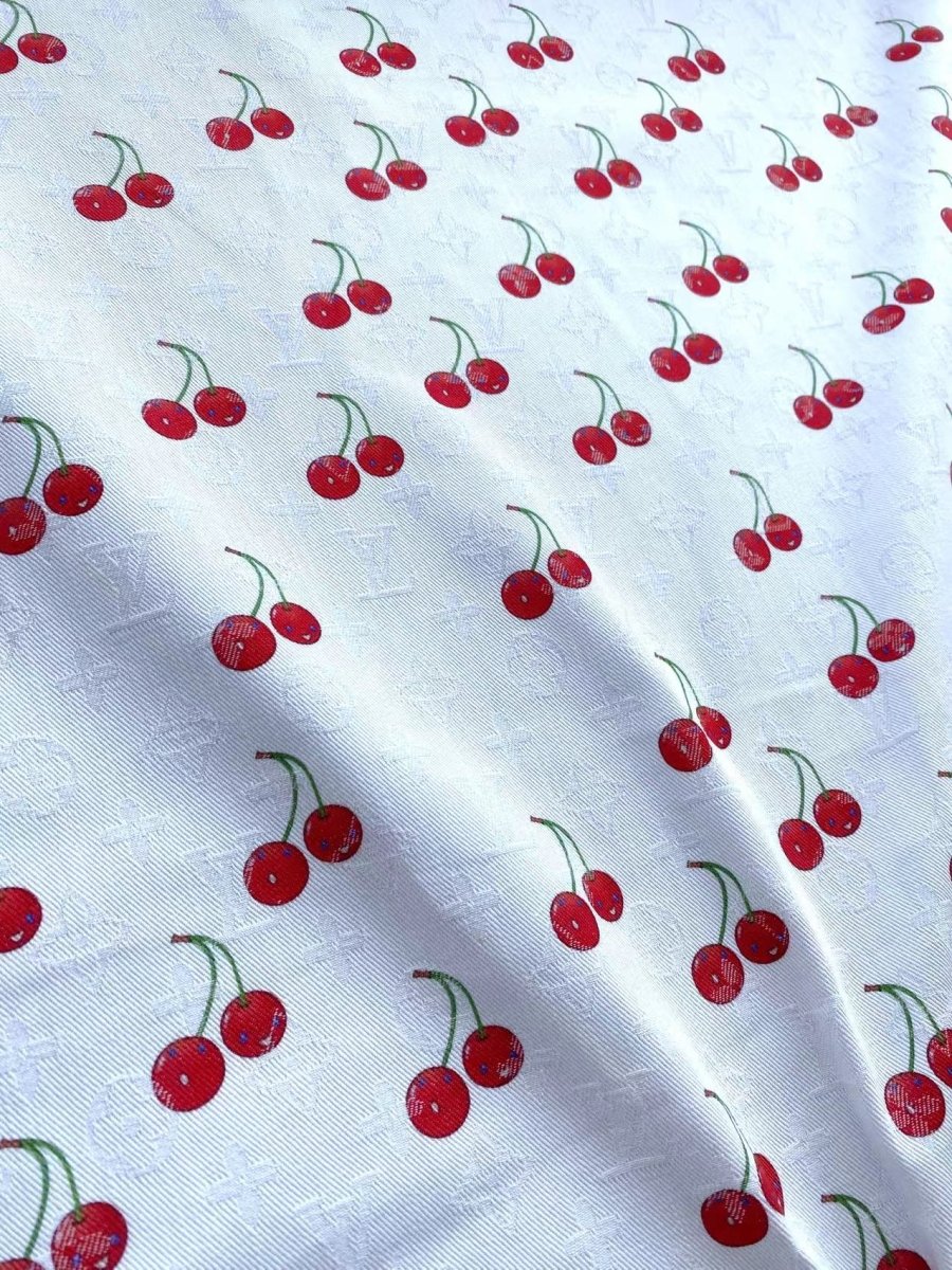 White Denim Designer Fabric Louis Vuitton MURAKAMI Cherry - mingfabricstore
