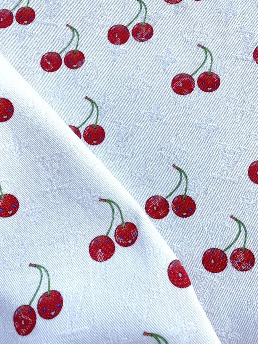 White Denim Designer Fabric Louis Vuitton MURAKAMI Cherry - mingfabricstore