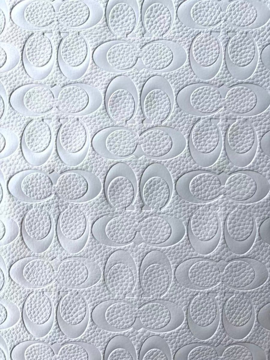 White Embossed DIY Coach Leather Sheet Sold by Yard - mingfabricstore