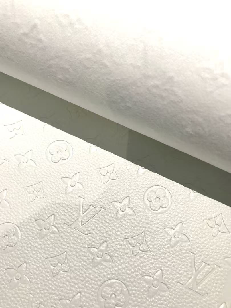 White embossed Louis Vuitton Faux leather fabric by yard car upholstery - mingfabricstore