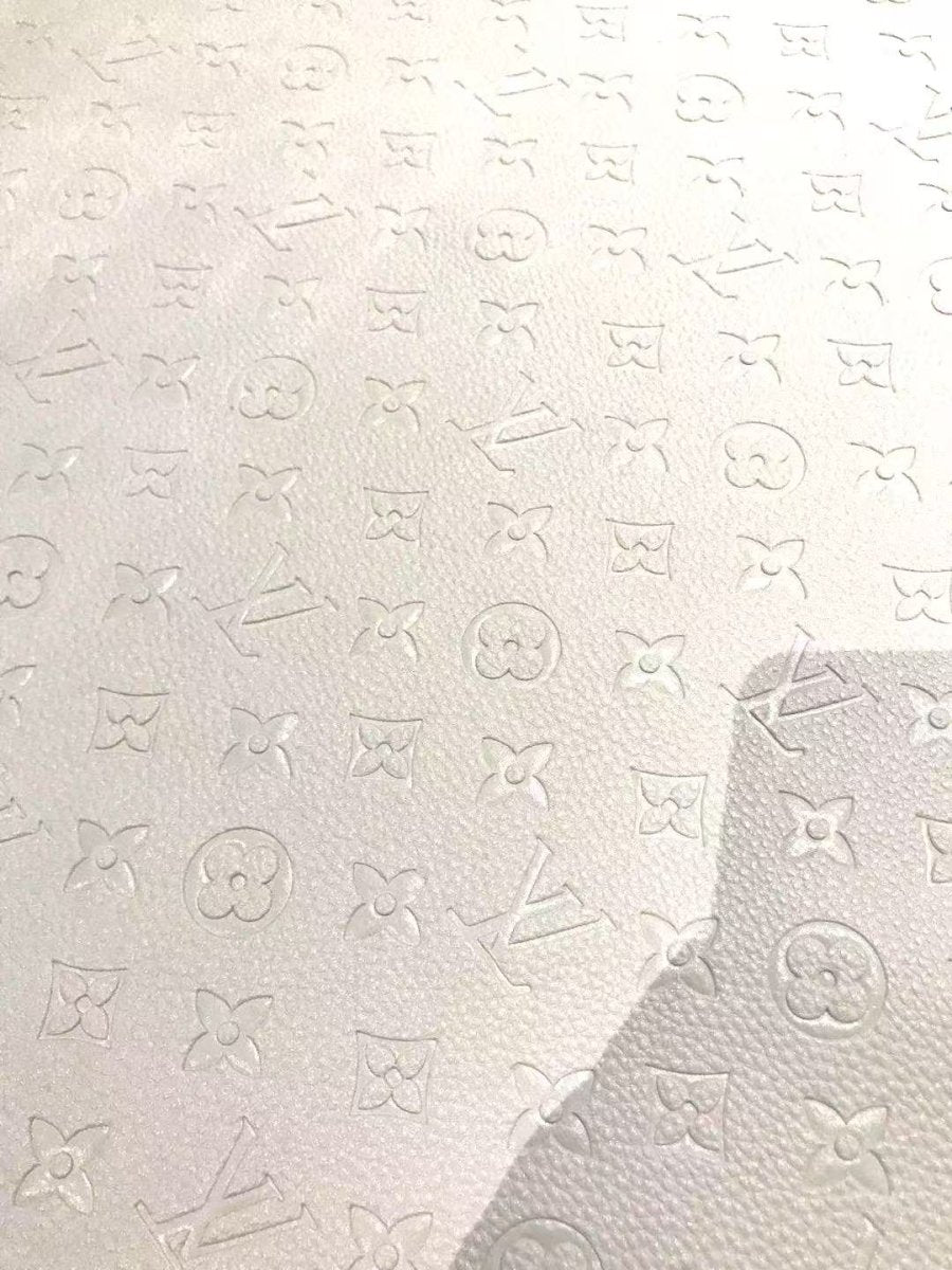 White embossed Louis Vuitton Faux leather fabric by yard car upholstery - mingfabricstore