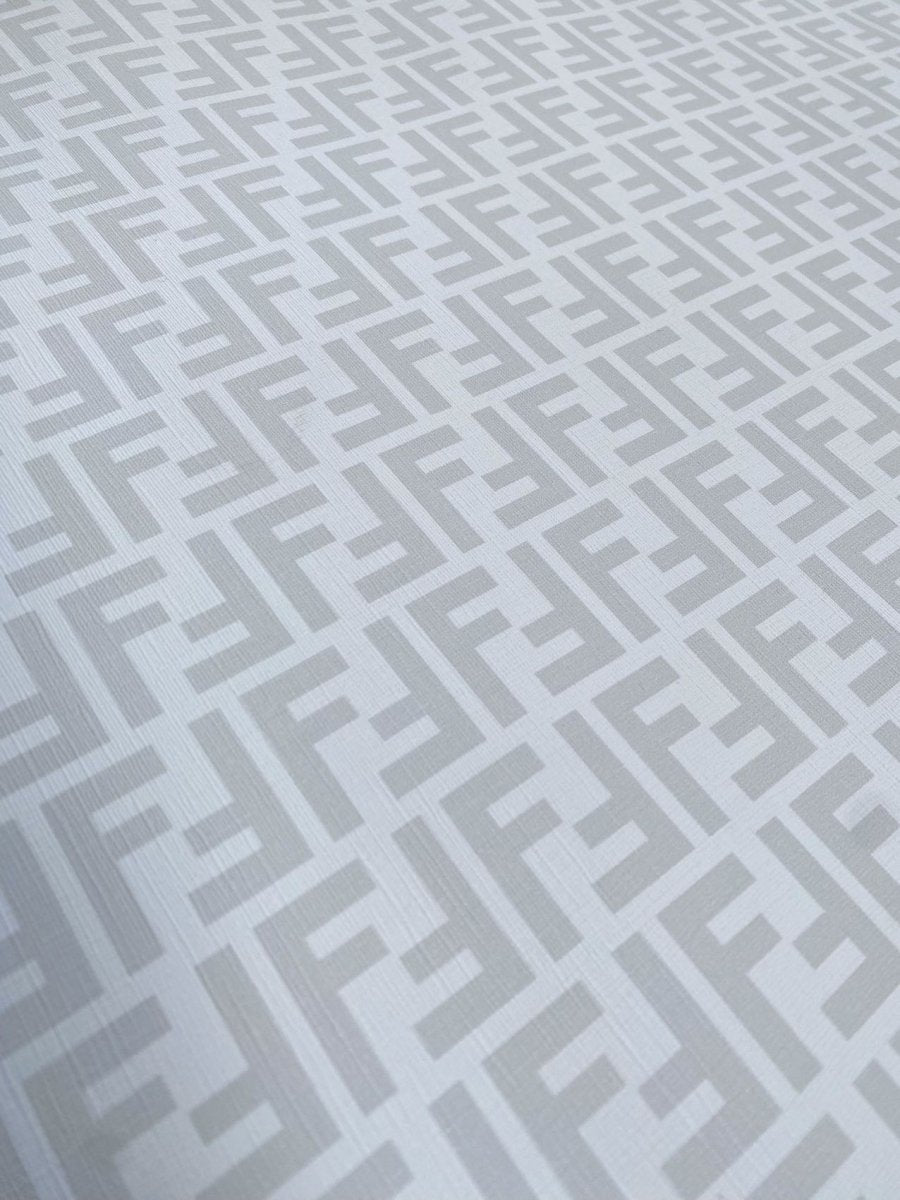 White Grey Fendi FF Vinyl Leather Fabric for Handmade DIY Custom Sneakers Furniture Upholstery - mingfabricstore