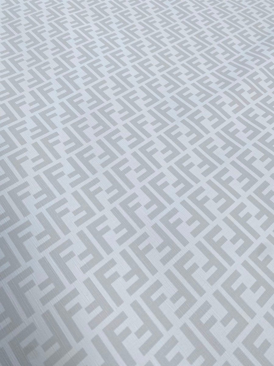 White Grey Fendi FF Vinyl Leather Fabric for Handmade DIY Custom Sneakers Furniture Upholstery - mingfabricstore