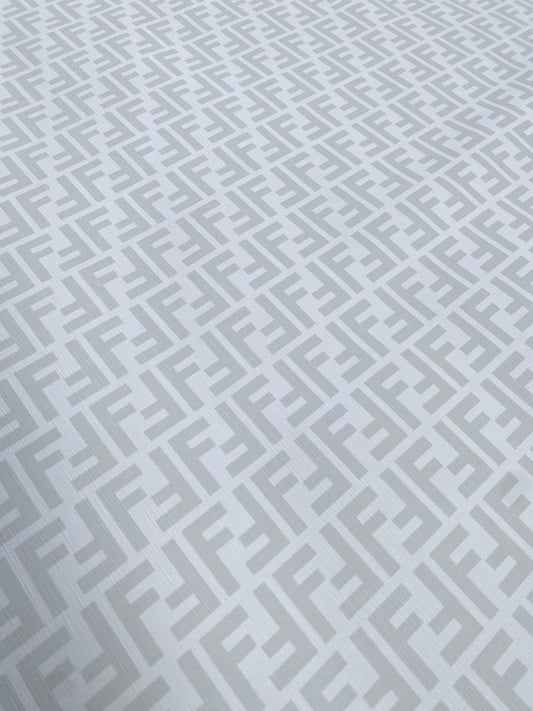 White Grey Fendi FF Vinyl Leather Fabric for Handmade DIY Custom Sneakers Furniture Upholstery - mingfabricstore