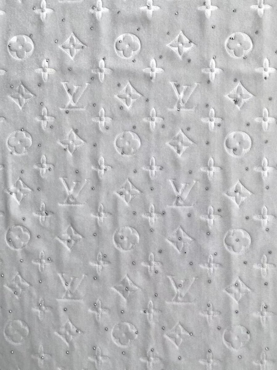 White Louis Vuitton Sneaker Velvet Sparkling Designer Fabric Sold by Yard - mingfabricstore
