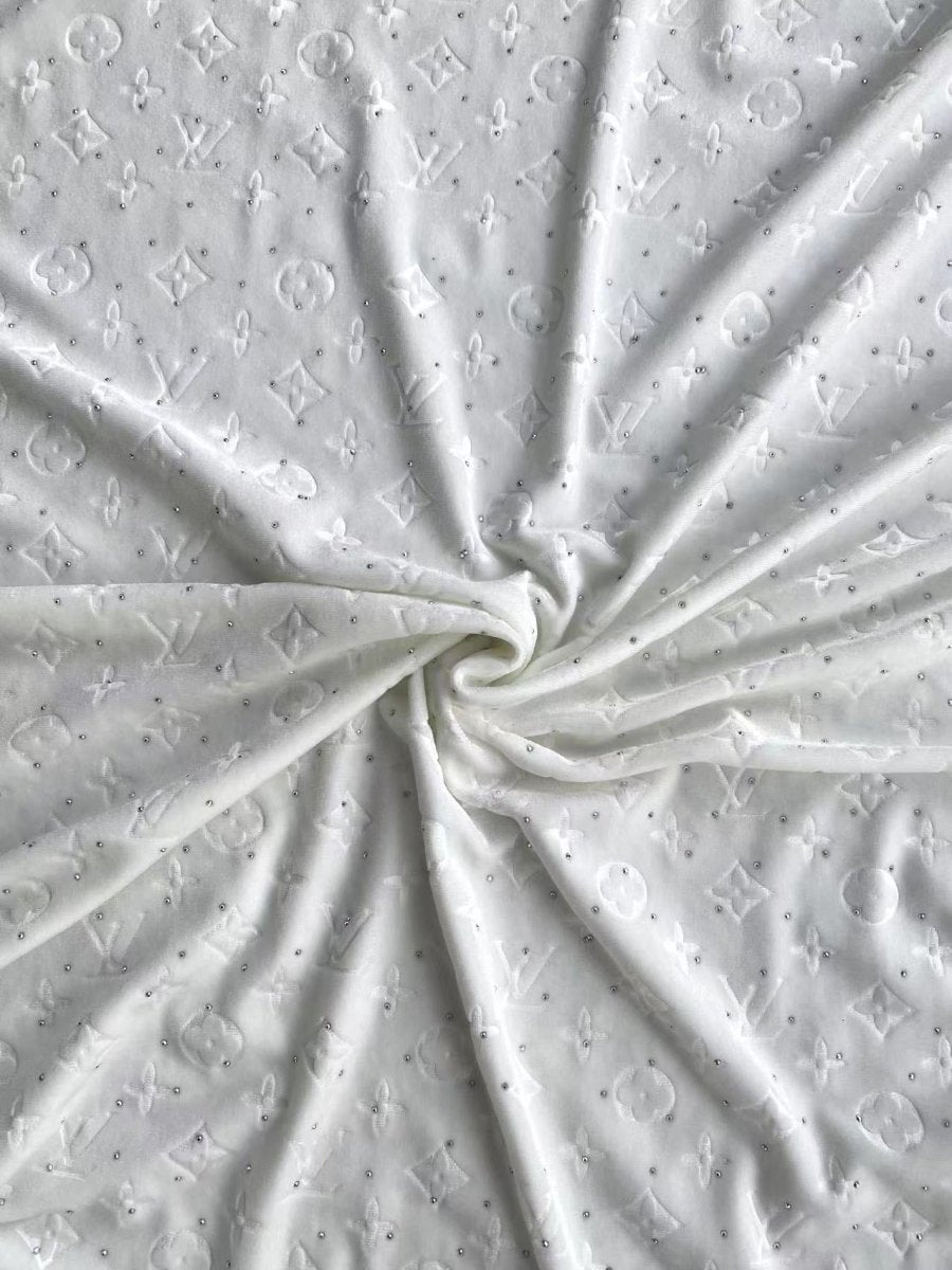 White Louis Vuitton Sneaker Velvet Sparkling Designer Fabric Sold by Yard - mingfabricstore
