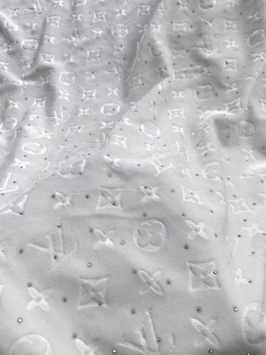 White Louis Vuitton Sneaker Velvet Sparkling Designer Fabric Sold by Yard - mingfabricstore