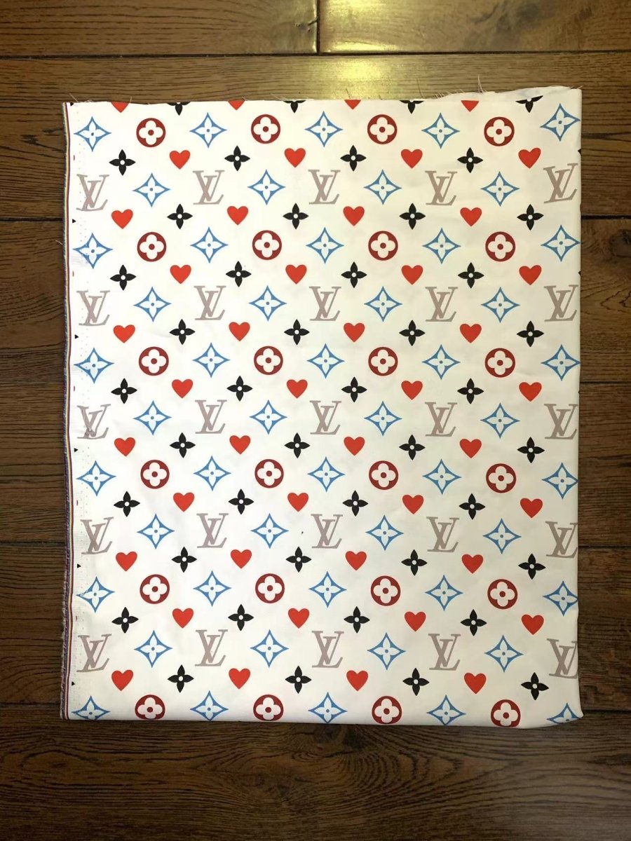 White LV Valentine's Day Heart Monogram Custom Sneaker Fabric DIY Sewing Material Sold by Yard - mingfabricstore
