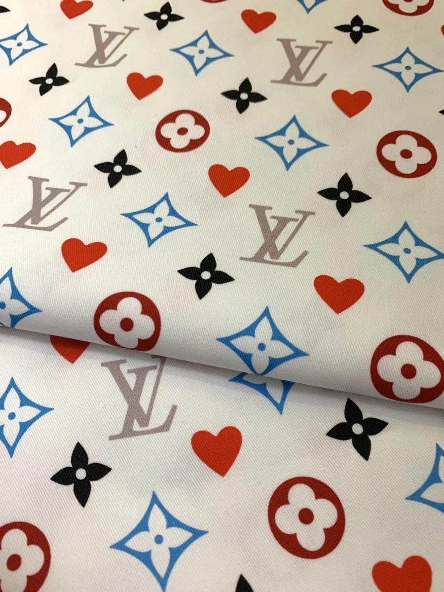 White LV Valentine's Day Heart Monogram Custom Sneaker Fabric DIY Sewing Material Sold by Yard - mingfabricstore
