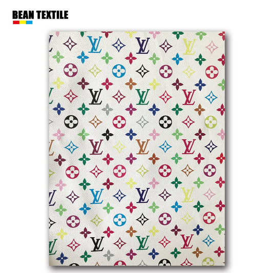 White rainbow LV vinyl craft leather fabric - mingfabricstore