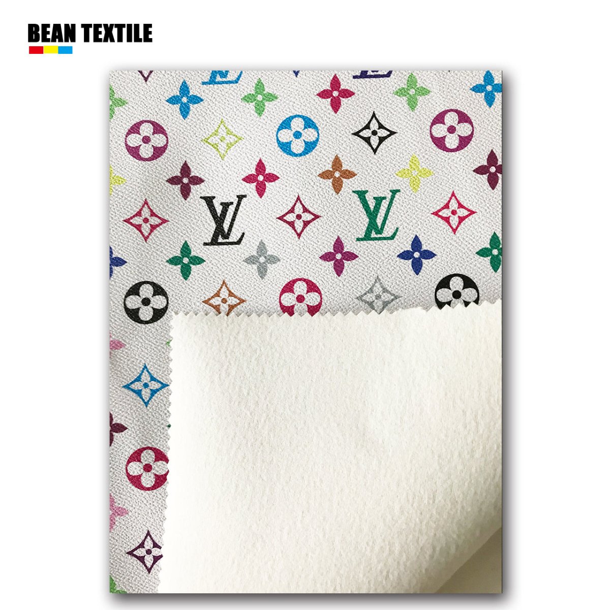 White rainbow LV vinyl craft leather fabric - mingfabricstore