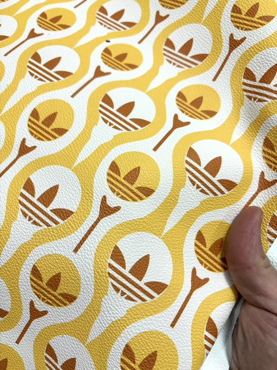 Yellow Adidas Designer Leather Fabric for DIY Crafts - mingfabricstore