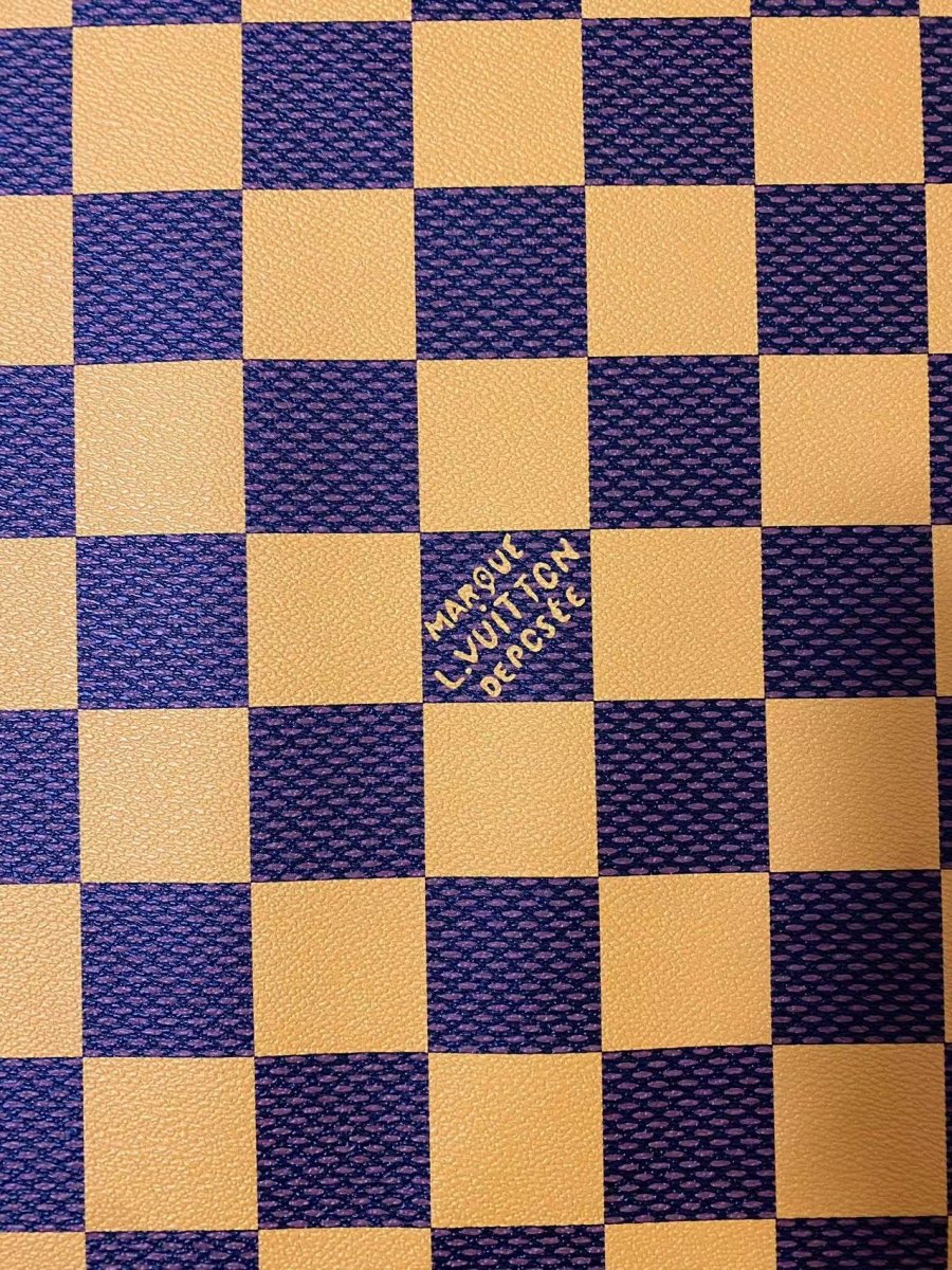 Yellow Big Check Damier Vinyl Leather for LV Trainer Sneaker - mingfabricstore