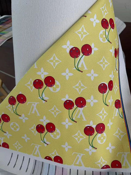 Yellow Cherry Louis Vuitton Designer Fabric Leather for Shoes Bag - mingfabricstore