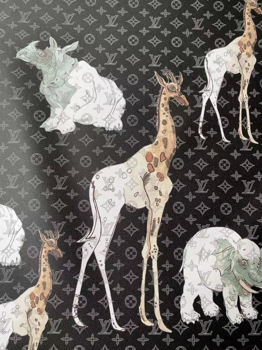 Zoo Animals Louis Vuitton Designer Fabric Leather Sheet for DIY Crafts - mingfabricstore