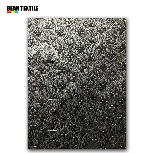 Black embossed LV craft Faux leather fabric by yard