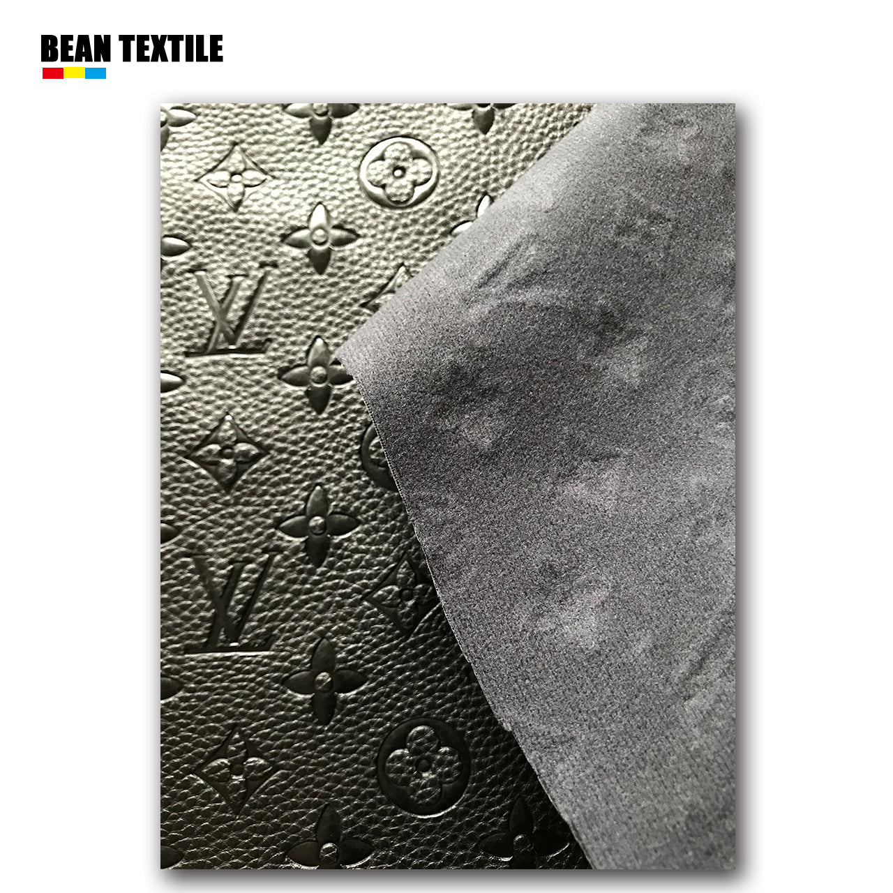 Black embossed LV craft Faux leather fabric by yard