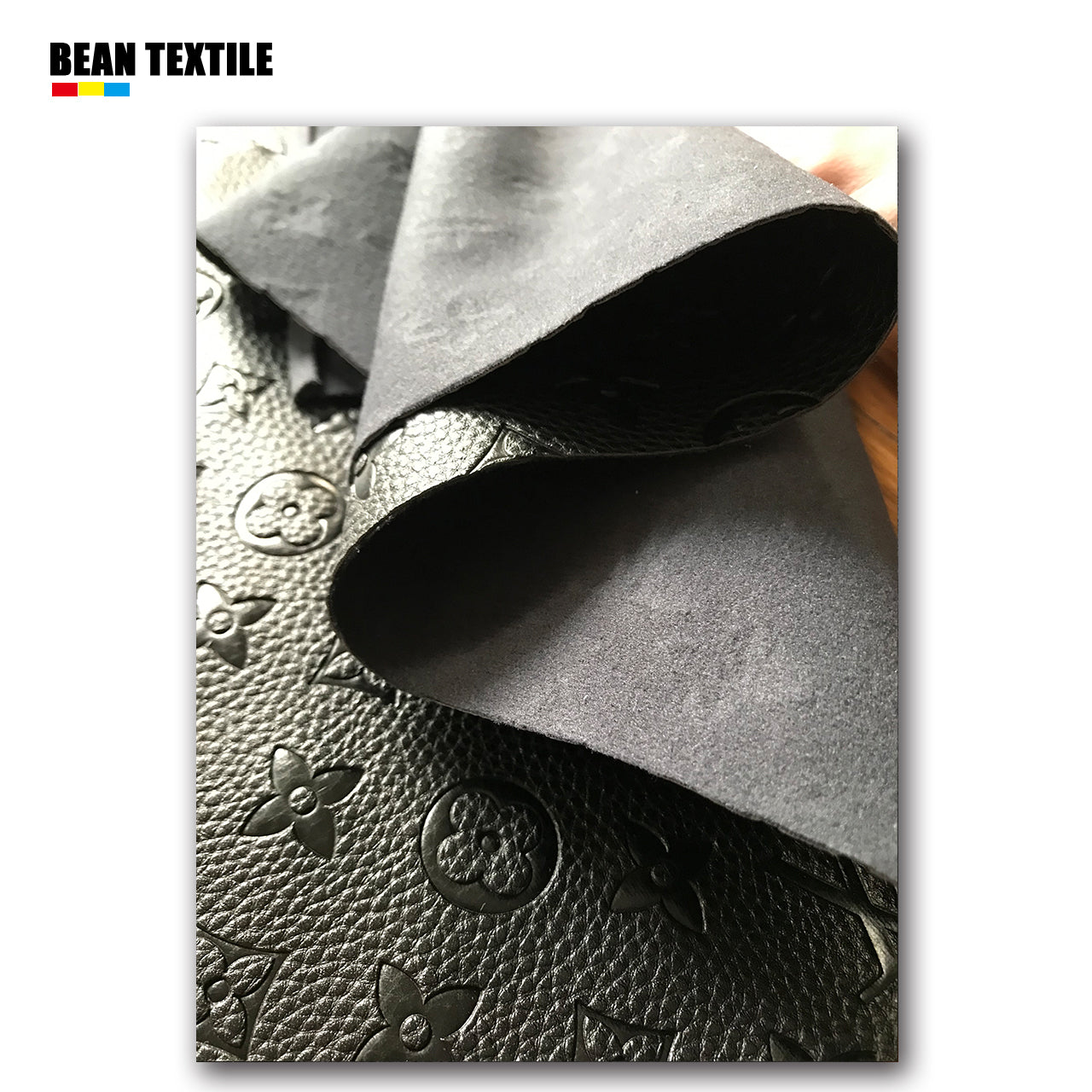 Black embossed LV craft Faux leather fabric by yard
