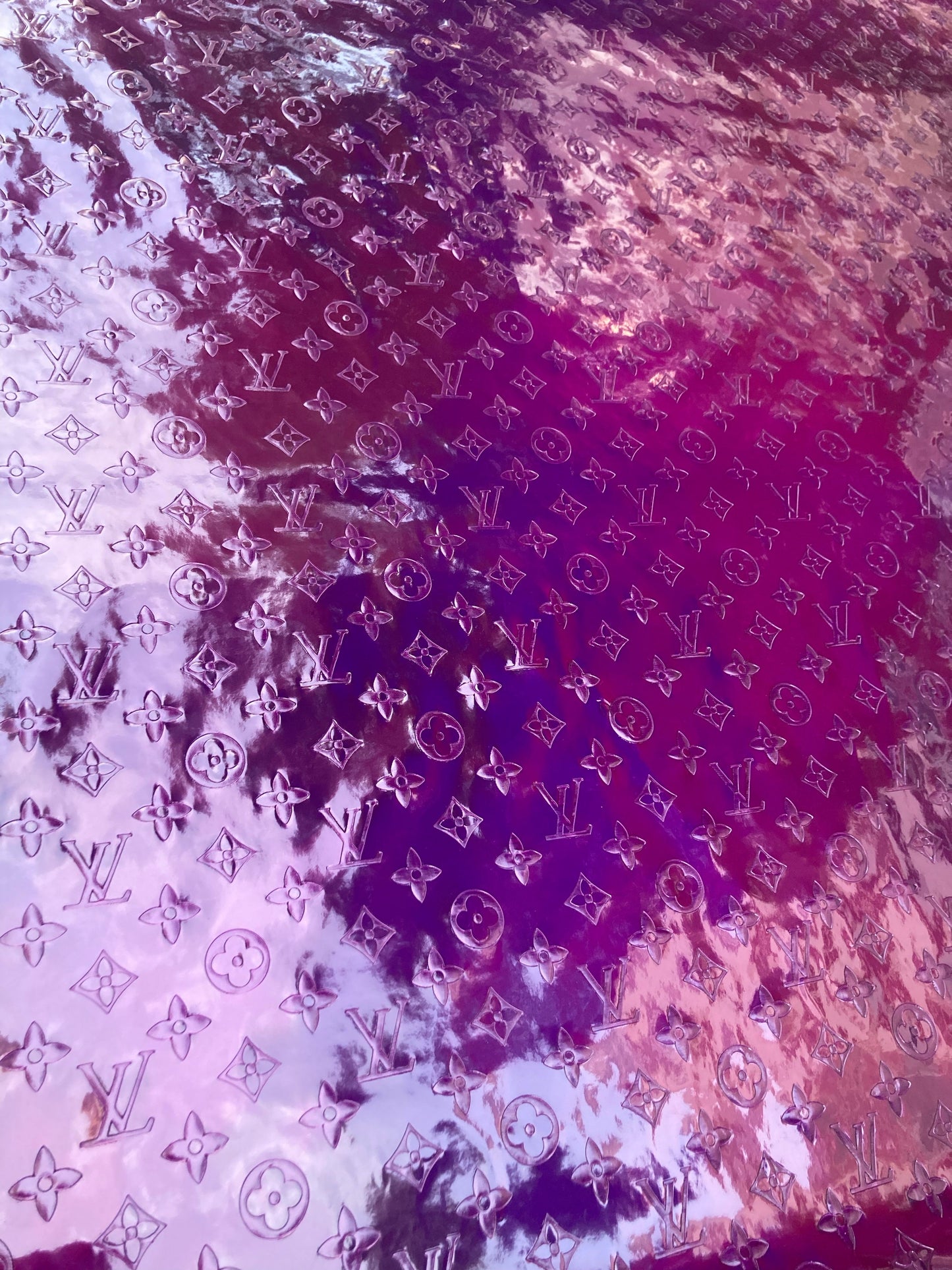 Custom Sneakers Material Purple Shiny Reflective LV Vinyl Sold by Yard