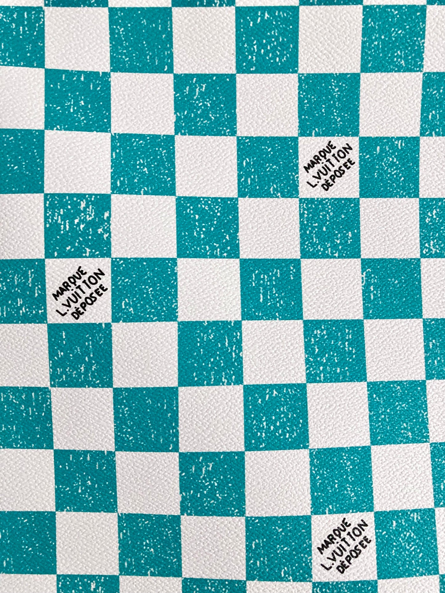 Aqua Green Check Mark Handwriting LV Vinyl Faux Leather for Bag