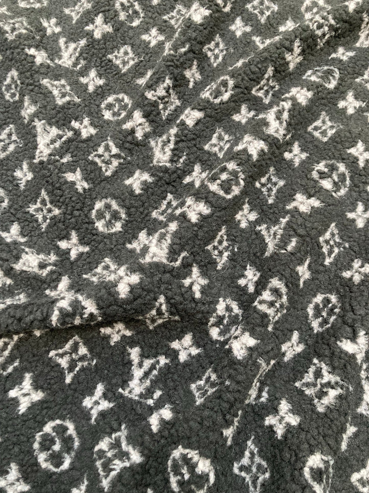 Black Furry Cozy LV Teddy Flannel Fabric