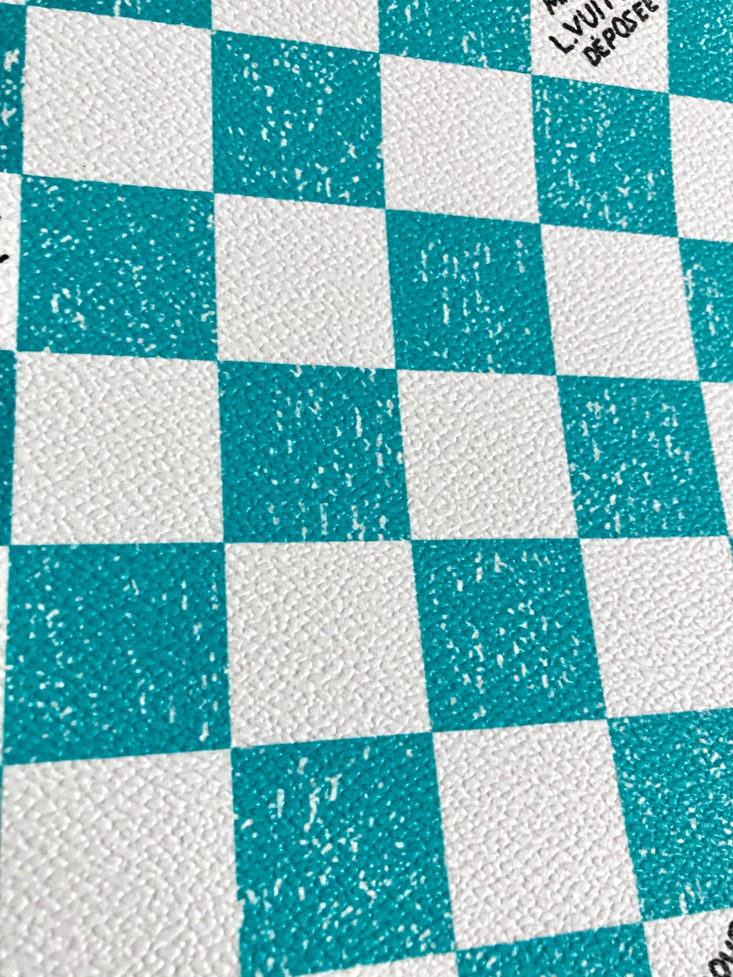 Aqua Green Check Mark Handwriting LV Vinyl Faux Leather for Bag