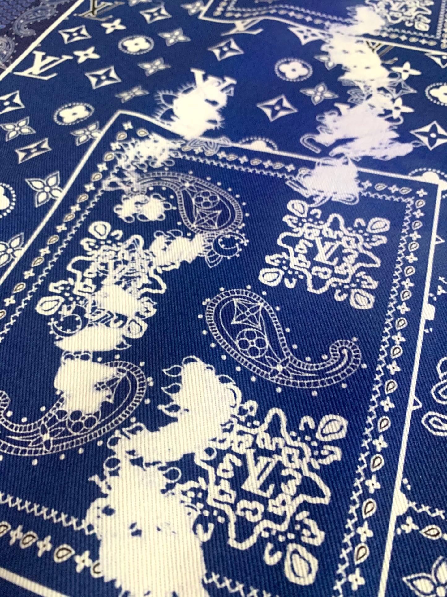 Custom Handmade Blue Print Dye LV Cotton Fabric for Crafting Jacket