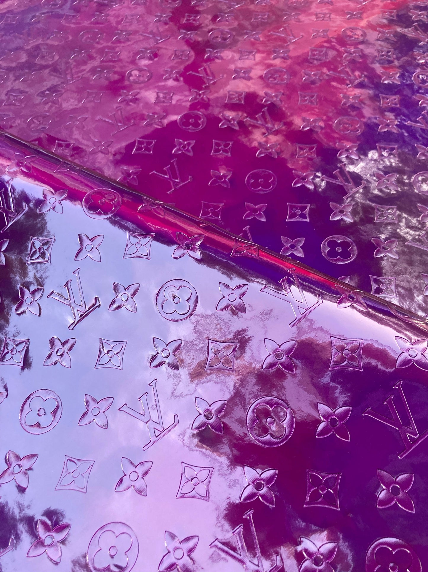 Custom Sneakers Material Purple Shiny Reflective LV Vinyl Sold by Yard